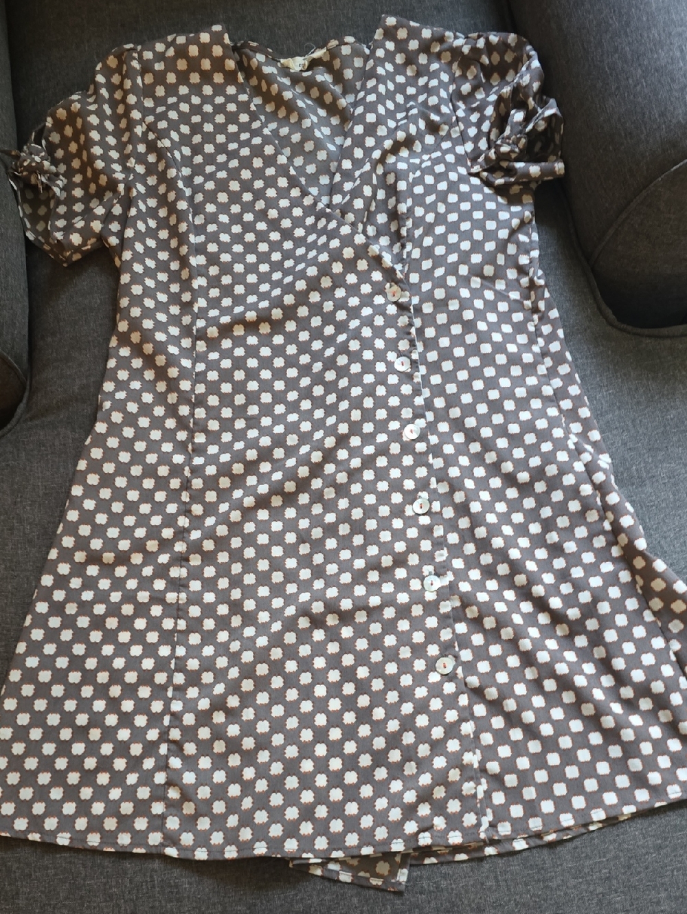 entro Taupe Dress with White Floral-Dot Print